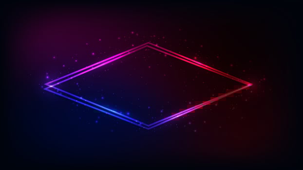 Neon double rhombus frame with shining effects vector