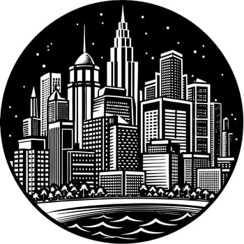a black and white illustration of a city skyline vector