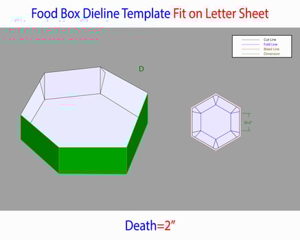 Food Box D 2 Inches Dieline Template vector