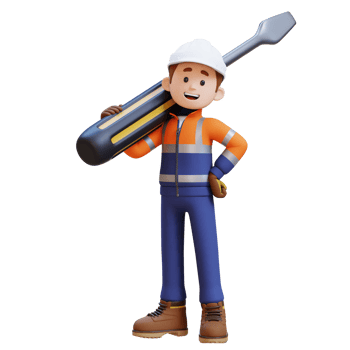 3D Construction Worker Character Carrying Big Screwdriver on Shoulder png