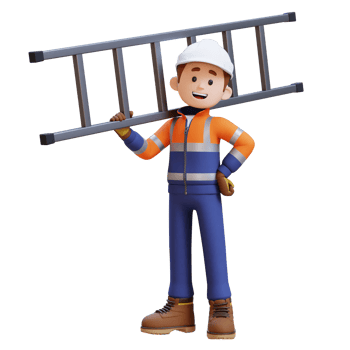 3D Construction Worker Character Carrying Ladder on Shoulder png