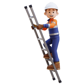 3D Construction Worker Character Climbs the Ladder png