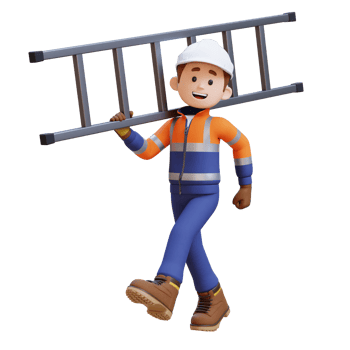 3D Construction Worker Character Walking and Carrying Ladder on Shoulder png