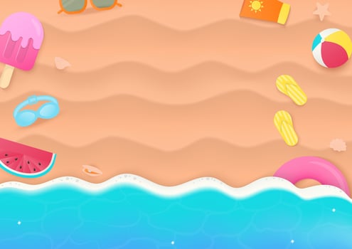 Summer elements on the beach background vector
