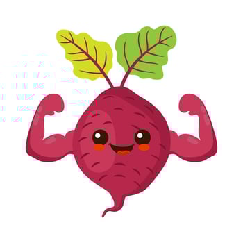 Cute happy smiling beet show muscle character. hand drawn cartoon kawaii character vector