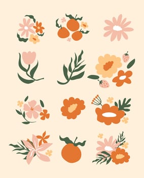 Simple Flower Decoration Matisse Groove Style Illustration Set vector
