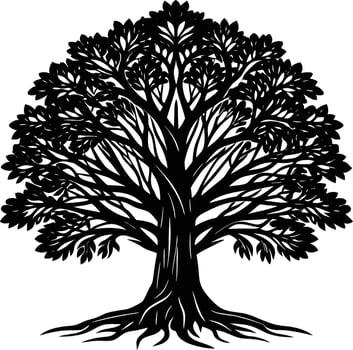 Silhouette of a banyan Tree isolated on white background vector