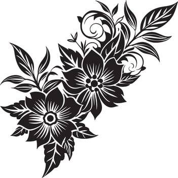 floral corner element illustration black and white vector