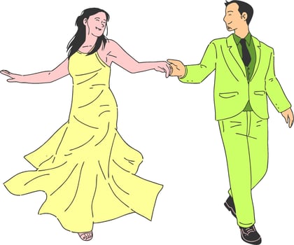 a man and woman in yellow dress and suit vector