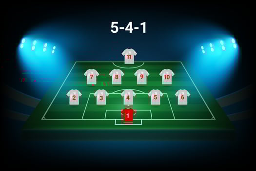 5-4-1 football team formation template. Soccer players with numbers. template vector