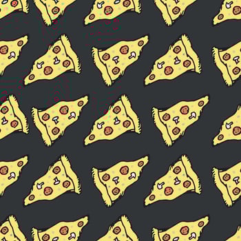 Seamless pizza pattern. Doodle pizza background. Hand drawn illustration with pizza icons. Fast food pattern vector