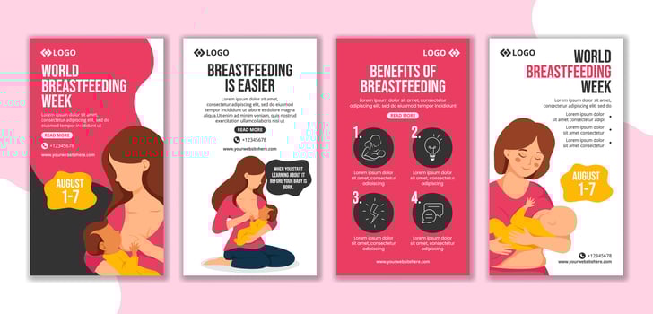 Breastfeeding Week Social Media Stories Flat Cartoon Hand Drawn Templates Background Illustration vector