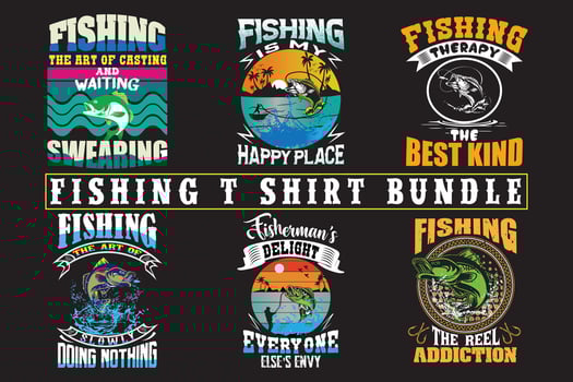 Fishing t shirt design, High quality fishing t shirt bundle, print on demand vector