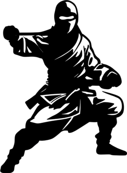 Full-body Ninja black stencil dynamic silhouette for artistic projects. AI-generated. png