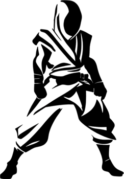 Full-body Ninja black stencil dynamic silhouette for artistic projects. AI-generated. png
