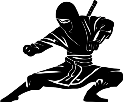 Full-body Ninja black stencil dynamic silhouette for artistic projects. AI-generated. png