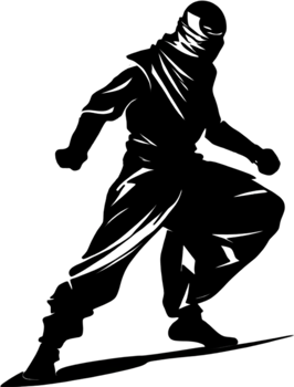 Full-body Ninja black stencil dynamic silhouette for artistic projects. AI-generated. png