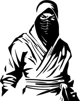 Mysterious ninja silhouette emerges from shadowy black stencil. AI-generated. png