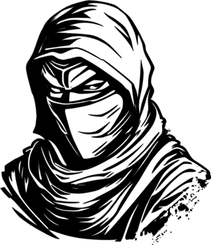 Ninja face black stencil iconic design for mysterious projects. AI-generated. png