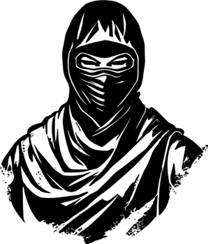 Ninja face black stencil iconic design for mysterious projects. AI-generated. png