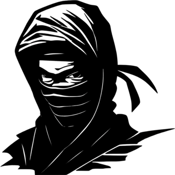 Ninja face black stencil iconic design for mysterious projects. AI-generated. png