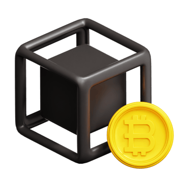 Block and Bitcoin 3d illustration png