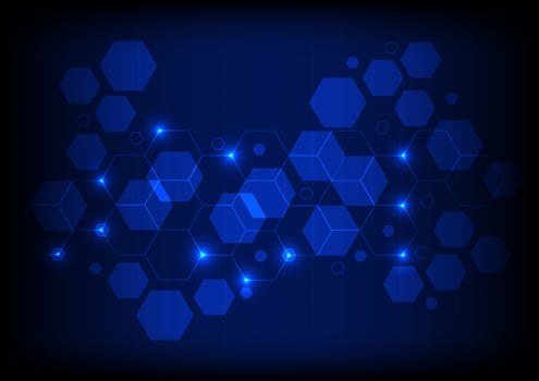 Hi-tech with hexagonal line, and rectangular shapes on a blue and abstract background. Futuristic communication and connection concept. cyberspace, and digital innovation vector