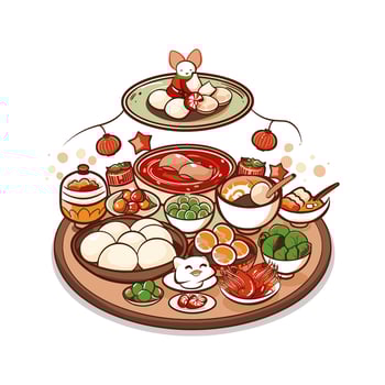traditional Lunar New Year foods vector