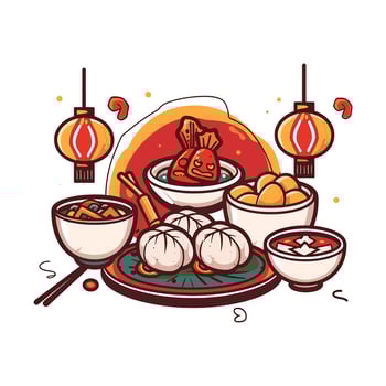 traditional Lunar New Year foods vector