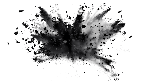 black smoke powder explotion isolated on transparent background png