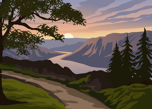 Beautiful nature landscape with road and river vector