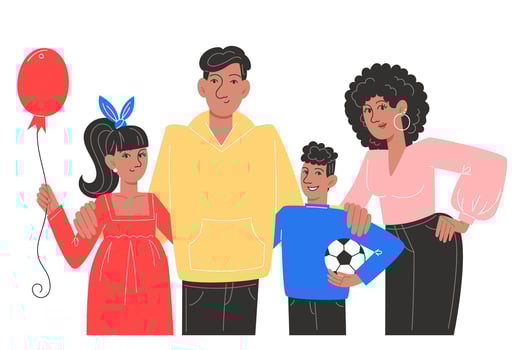 A big happy family of father, mother, son and daughter are standing next to each other vector
