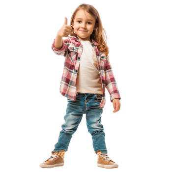 Little happy child kid girl giving a thumbs up, isolated on a transparent background png