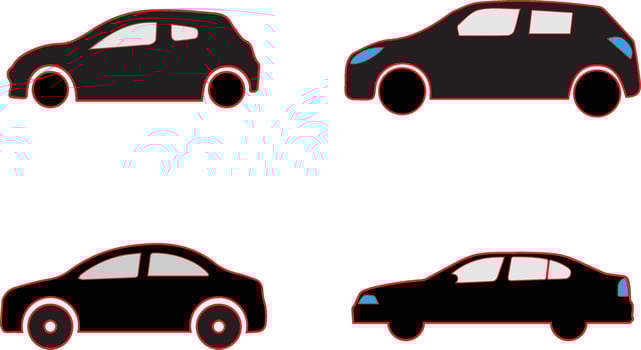 large set of vehicle silhouettes. set illustration of simple deformed various types of car icons pictograms vector