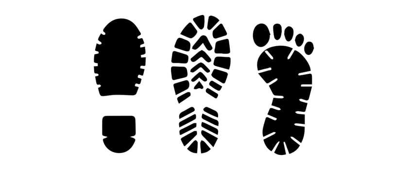 Different human footprints. Imprint soles shoes silhouette. Flat style collection. vector