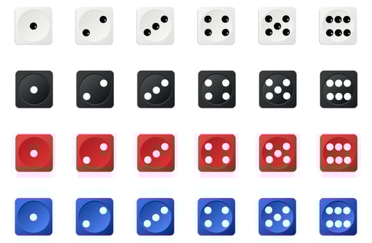 Dice set. Collection of inventory for lotteries and gambling. Illustration EPS10. vector