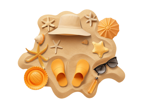 Summer sand beach objects isolated png