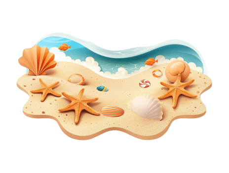 Summer sand beach objects isolated png