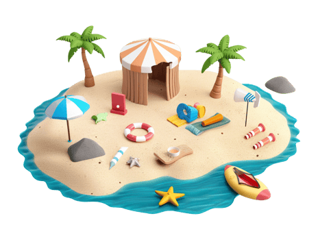 Summer sand beach objects isolated png