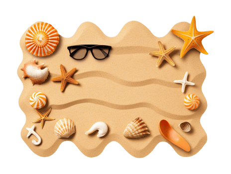 Summer sand beach objects isolated png
