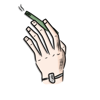 Hand with watch and cigarette in cartoon style png