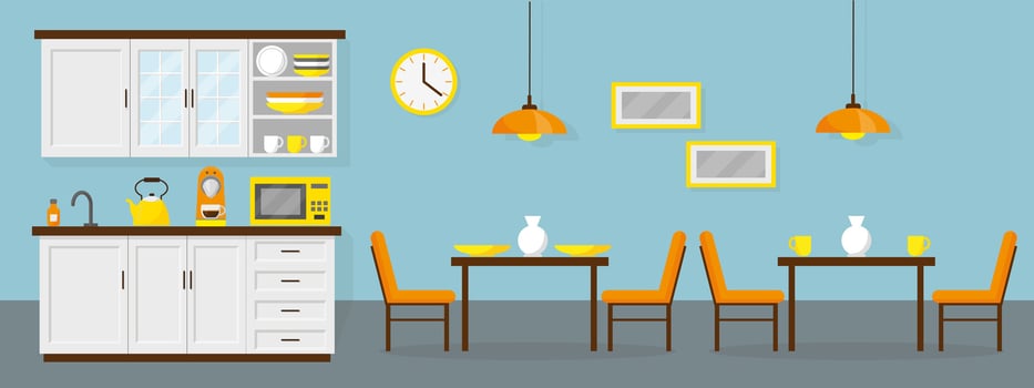 Dining room with small kitchen in the office. vector