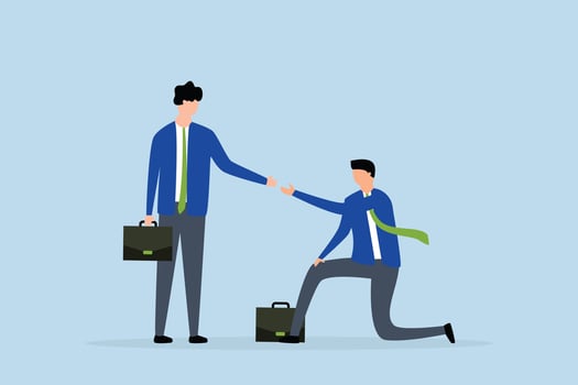 kindness businessman offer helping hand to pull fail partner. vector