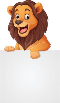 Cartoon lion with blank sign vector