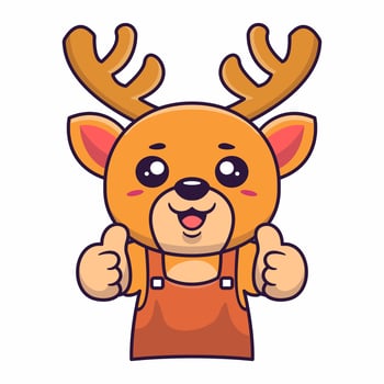 Cute deer barista thumbs up hand hand drawn illustration cartoon kawaii vector