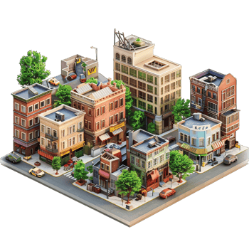 3d isometric city with isolated background png
