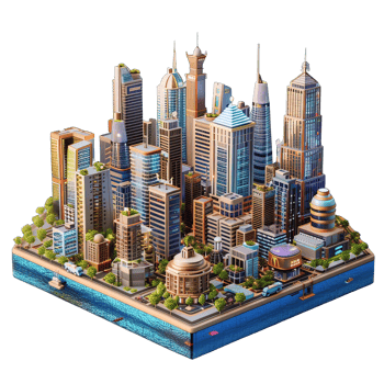 3d isometric city with isolated background png