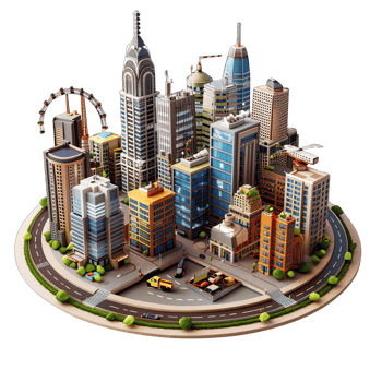 3d isometric city with isolated background png