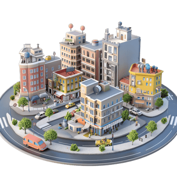 3d isometric city with isolated background png