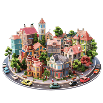 3d isometric city with isolated background png